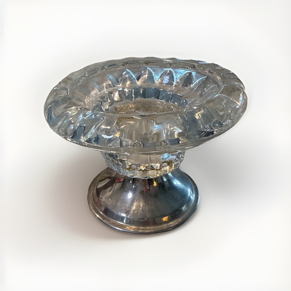 Vintage Glass‎ Silver Played Candlestick  3.5" X 2" Decor Grandma